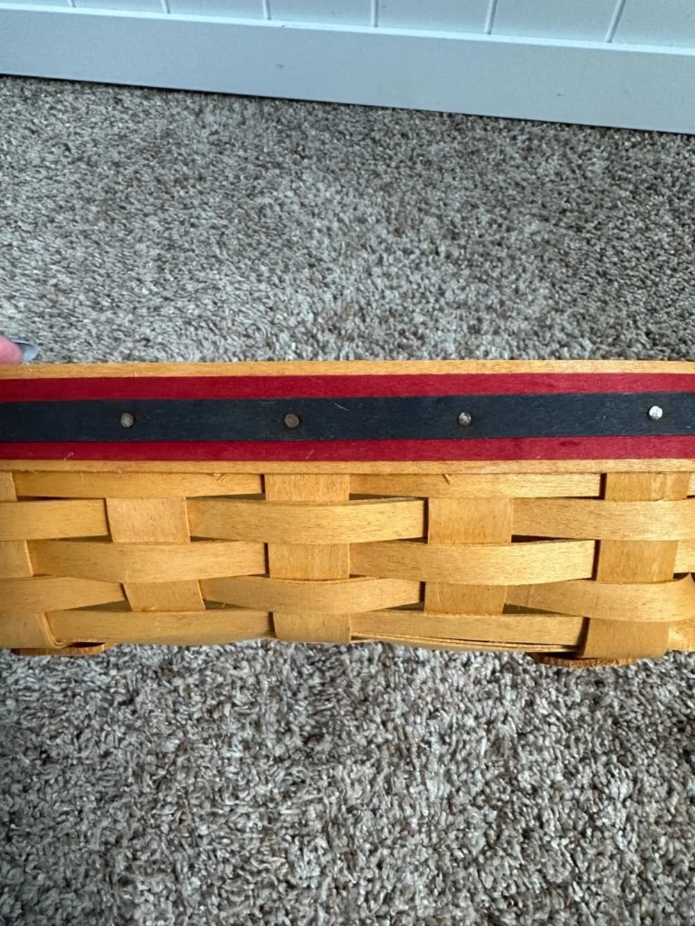 Longaberger 1998 Picnic Pal Basket with 3 Way Protector Red Navy Trim